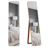 HOMCOM Full Length Mirror for Bedroom, Free Standing Dressing Mirror, Wall Mirror with Wood Frame, 15" x 61", Light Walnut(m-11)