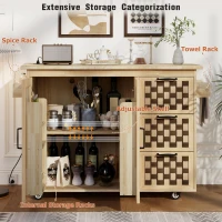 Kitchen Island with Drop Leaf, Drawers and Cabinets, Internal Rack, Power Outlet, Rolling Cart with Adjustable Shelf, 53" L x 29.5" W x 36" H, Natural(m-4)