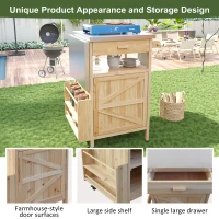 Outdoor Grill Cart with Stainless Steel Top, Storage Cabinet, Drop Leaf, Drawer, Towel Rack, Lockable Wheels, 40.5" L x 21" W x 36.3" H, Natural(m-4)