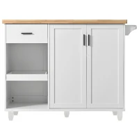 Kitchen Island Cart with Foldable Countertop, Adjustable Shelves, Towel Rack, Drawer, and Lockable Wheels, 49" L x 33.2" W x 37.5" H, White(m-2)