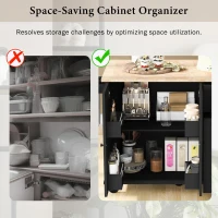 Kitchen Island with 3-Tier Pull-Out Cabinet Organizer, Wood Drop Leaf, Storage Racks, Rolling Cart on Wheels, 54" L x 29" W x 37" H, Black(m-6)