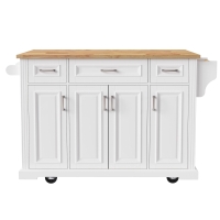 Kitchen Island Cart with Drop Leaf, 3 Drawers, Spice Rack, Rolling Kitchen Cart with Adjustable Shelves, 54" L x 29.5" W x 36" H, White