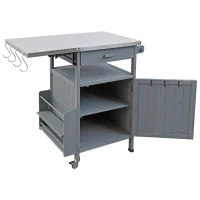 Outdoor Grill Cart with Stainless Steel Top, Storage Cabinet, Drop Leaf, Drawer, Towel Rack, Lockable Wheels, 40.5" L x 21" W x 36.3" H, Blue+Grey(m-15)