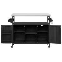 Outdoor Kitchen Island Cart, Rolling Bar Cart with Stainless Steel Top, Spice Rack, Towel Rack, Lockable Wheels, 50" L x 18.5" W x 36.5" H, Black(m-12)