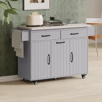 Kitchen Cart with Trash Can Storage, Drop Leaf, Adjustable Shelf, Utility Island with Spice and Towel Rack, 51" L x 31.5" W x 35" H, Gray(m-1)