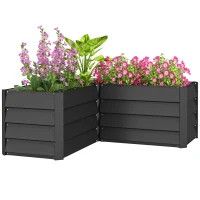 Outsunny 45" x 45" x 17" L-Shaped Galvanized Steel Raised Garden Bed for Vegetables, Flowers, Herbs, Dark Grey(m-11)