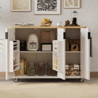 Fluted Kitchen Island with Drop Leaf, Internal Storage Rack, Rolling Kitchen Cart with Towel Rack, Adjustable Shelves, Smooth Curved Edge, White(m-13)