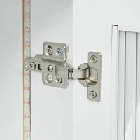 LED Kitchen Island with Extended Table, Power Outlets, Fluted Glass Doors, Utility Cart with Shelves and Cabinet, 56.5" L x 33" W x 38" H, White(m-13)