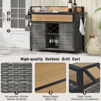 Outdoor Grill Cart with Extended Table Top, Rolling Kitchen Island on Wheels with Storage Cabinet, Double Handle, 53" L x 28.3" W x 41.5" H, Gray(m-7)