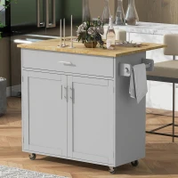 Kitchen Cart with Rubber Wood Top, Internal Storage Rack, Drawer with Dividers, Utility Island with Adjustable Shelves, 39" L x 26" W x 34" H, Gray(m-1)