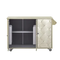 Kitchen Island Cart with Drop Leaf, Handwoven Ash Veneer Doors, Adjustable Shelves, and Lockable Wheels, 51" L x 29.5" W x 36" H, Champagne(m-16)