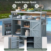 Outdoor Kitchen Island with Spice and Towel Rack, Lockable Wheels, Rolling Bar Cart with Stainless Steel Top, 50" L x 18.5" W x 36.5" H, Slate Blue(m-4)