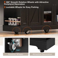 Farmhouse Kitchen Island with Tempered Glass Doors, Power Outlet, Rolling Cart with Drop Leaf, 5 Racks, 3 Drawers, 53" L x 29.5" W x 36" H, Black(m-6)