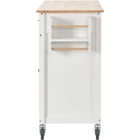 Kitchen Island Cart with 4-Door Cabinet, 2 Drawers, Solid Wood Top, Spice and Towel Racks, Locking Wheels, 54.5" L x 18.5" W x 36" H, White(m-15)