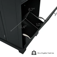 Fluted Kitchen Island with Trash Can Storage, Power Outlet, Internal Storage Rack, Rolling Design with 3 Drawers and Adjustable Shelves, Black(m-10)