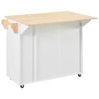 Kitchen Island Cart with 3-Tier Pull-Out Cabinet Organizer, Drop Leaf, Adjustable Shelves, Rolling Cart with Towel Rack, 46" L x 29.5" W x 37" H, White(m-16)