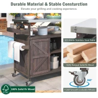 Outdoor Kitchen Island with Spice and Towel Rack, Stainless Steel Top, Rolling Bar Cart with Lockable Wheels, 50" L x 18.5" W x 36.5" H, Dark Brown(m-6)
