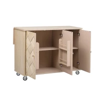 Coastal Kitchen Island Cart with Drop Leaf, Handwoven Ash Veneer Doors, Adjustable Shelves, Lockable Wheels, 51" L x 29.5" W x 36" H, Natural(m-14)
