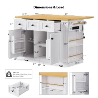 Kitchen Island with Internal Racks, Drop Leaf, Power Outlet, Rolling Cart on 5 Wheels with Adjustable Shelves, 50" L x 29.5" W x 36.5" H, White(m-3)