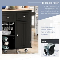 Kitchen Cart with Power Outlet, Drop Leaf, Wine Rack, Adjustable Shelves, Central Island with Lockable Wheels, 40" L x 29.5" W x 34" H, Black(m-6)