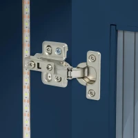 LED Kitchen Island with Extended Table, Power Outlets, Storage Shelves, Utility Cart with Fluted Glass Doors, 56.5" L x 33" W x 38" H, Navy Blue(m-12)