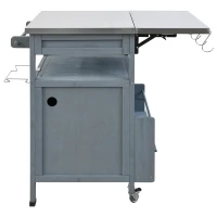 Outdoor Grill Cart with Stainless Steel Top, Storage Cabinet, Drop Leaf, Drawer, Towel Rack, Lockable Wheels, 40.5" L x 21" W x 36.3" H, Blue+Grey(m-14)
