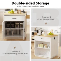 Kitchen Island with Extendable Table, Double-Sided Storage, Power Outlet, Adjustable Shelves, Lockable Wheels, 83" L x 27.5" W x 36" H, White Oak(m-9)