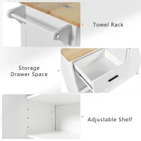 Kitchen Island Cart with Foldable Countertop, Adjustable Shelves, Towel Rack, Drawer, and Lockable Wheels, 49" L x 33.2" W x 37.5" H, White(m-7)