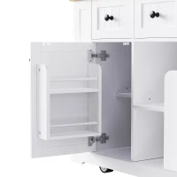 Kitchen Island with Internal Racks, Drop Leaf, Power Outlet, Rolling Cart on 5 Wheels with Adjustable Shelves, 50" L x 29.5" W x 36.5" H, White(m-12)