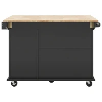 Kitchen Island with 3-Tier Pull-Out Cabinet Organizer, Wood Drop Leaf, Storage Racks, Rolling Cart on Wheels, 54" L x 29" W x 37" H, Black(m-16)