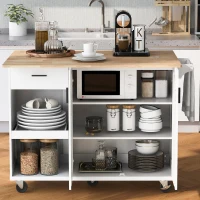 Kitchen Island Cart with Foldable Countertop, Adjustable Shelves, Towel Rack, Drawer, and Lockable Wheels, 49" L x 33.2" W x 37.5" H, White(m-11)