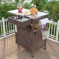 Outdoor Grill Cart with Stainless Steel Top, Storage Cabinet, Drop Leaf, Drawer, Towel Rack, Lockable Wheels, 40.5" L x 21" W x 36.3" H, Brown(m-9)