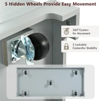 Fluted Kitchen Island with Trash Can Storage, Power Outlet, Adjustable Shelves, 3 Drawers, 3 Side Racks, 48.5" L x 20.5" W x 36.5" H, Gray+Blue(m-9)