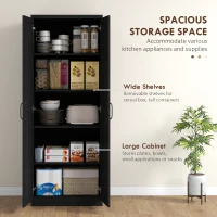 HOMCOM 63" Kitchen Storage Cabinet, 5-tier Pantry Cabinet with Doors and Adjustable Shelves for Dining Room, Black(m-4)