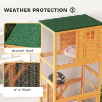 PawHut 74" Wooden Outdoor Cat House Weatherproof & Wheeled with High Weight Capacity, Kitten Cage Condo, Orange(m-5)