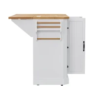 Kitchen Island with Power Outlet and Drop Leaf, 4 Door Shelves, Rolling Cart with Adjustable Shelves, Hidden Wheels, 55.5" L x 30" W x 36" H, White(m-16)