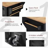 Kitchen Island Cart with Rubber Wood Drop Leaf, Embossed Texture, Rolling Cart with 4 Doors, 3 Drawers, Adjustable Shelves, Black(m-7)