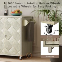 Kitchen Island Cart with Drop Leaf, Handwoven Ash Veneer Doors, Adjustable Shelves, and Lockable Wheels, 51" L x 29.5" W x 36" H, Champagne(m-4)