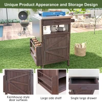 Outdoor Grill Cart with Stainless Steel Top, Storage Cabinet, Drop Leaf, Drawer, Towel Rack, Lockable Wheels, 40.5" L x 21" W x 36.3" H, Brown(m-4)
