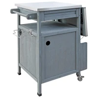Outdoor Grill Cart with Stainless Steel Top, Storage Cabinet, Drop Leaf, Drawer, Towel Rack, Lockable Wheels, 40.5" L x 21" W x 36.3" H, Blue+Grey(m-13)
