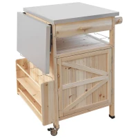 Outdoor Grill Cart with Stainless Steel Top, Storage Cabinet, Drop Leaf, Drawer, Towel Rack, Lockable Wheels, 40.5" L x 21" W x 36.3" H, Natural(m-13)