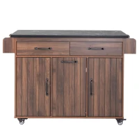 Kitchen Cart with Trash Can Storage, Drop Leaf, Spice and Towel Rack, Central Island with Rolling Wheels, 51" L x 31.5" W x 35" H, Walnut Brown(m-2)