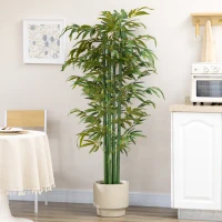 HOMCOM 6 FT Artificial Tree Bamboo Tree Fake Plants in Pot for Home Office Living Room Decor, Green(m-6)