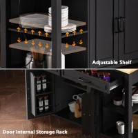 Kitchen Island with Extendable Dining Table, Rubber Wood Veneer, Internal Rack, Power Outlet, Drawers and Cabinets, 47" L x 33.5" W x 37" H, Black(m-9)