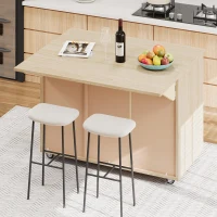 Coastal Kitchen Island Cart with Drop Leaf, Handwoven Ash Veneer Doors, Adjustable Shelves, Lockable Wheels, 51" L x 29.5" W x 36" H, Natural(m-11)