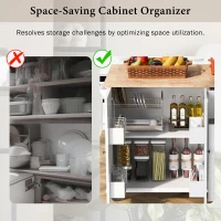 Kitchen Island with 3-Tier Pull-Out Cabinet Organizer, Drop Leaf, Internal Storage Rack, Rolling Cart on Wheels, 54" L x 29" W x 37" H, White(m-6)