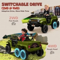 Qaba 12V 4WD/2WD Kids Electric Car w/ Remote Control, Spring Suspension, Back Trailer, Light, Music, Soft Start, Dark Green(m-4)