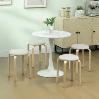HOMCOM Stackable Wood Stools Set of 4, Stacking Kitchen Stools with Padded Seat for Dining Room, Living Room, Cream White(m-1)