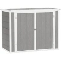 Outsunny 4.7 x 2.5FT Outdoor Horizontal Storage Shed, Lockable Trash Can Storage with Chain Lid, Gray(m-12)
