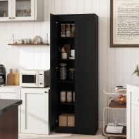 HOMCOM 69" Tall Pantry Cabinet with Adjustable Shelves, Modern Kitchen Pantry Cabinet with Soft Close Doors, Black(m-1)